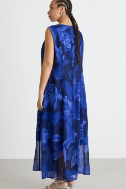 Abito in georgette stampata - Blu