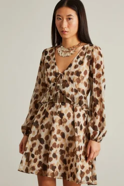 Abito in georgette stampata - Marrone Beige