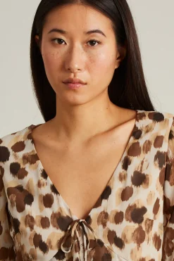 Abito in georgette stampata - Marrone Beige