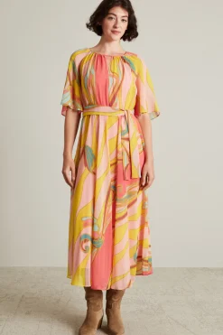 Abito in georgette stampata - Rosa Giallo