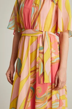 Abito in georgette stampata - Rosa Giallo