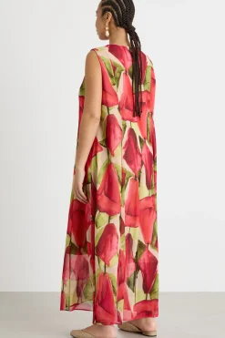 Abito in georgette stampata - Rosa Verde