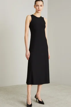 Abito in jersey a costine - Nero