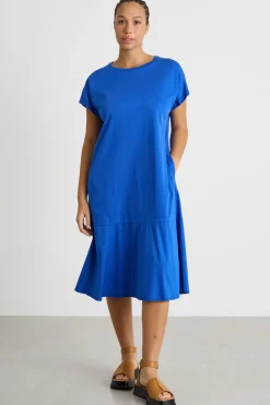 Abito in jersey con balza - Blu