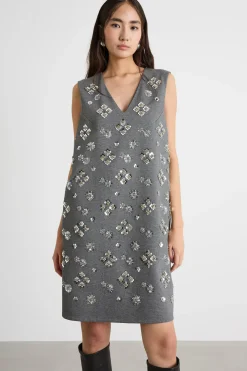 Abito in jersey con paillettes - Grigio
