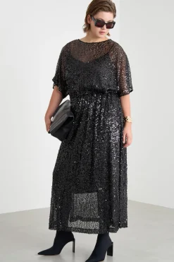 Abito in jersey con paillettes - Nero