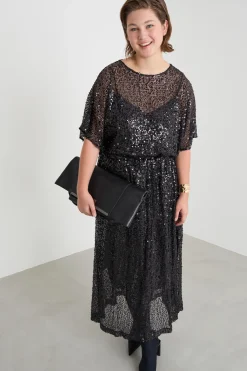 Abito in jersey con paillettes - Nero