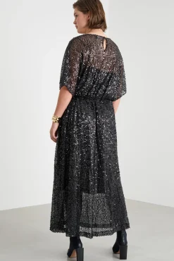 Abito in jersey con paillettes - Nero