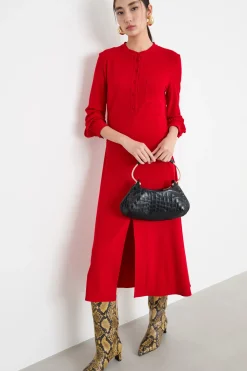 Abito in jersey con spacco - Rosso