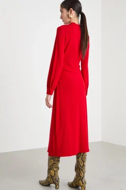 Abito in jersey con spacco - Rosso