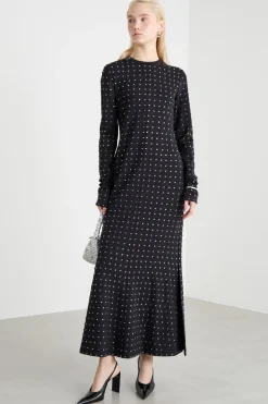 Abito in jersey con strass - Nero
