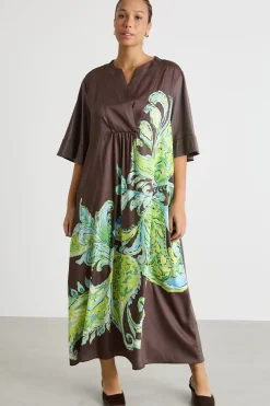 Abito in jersey e twill - Marrone