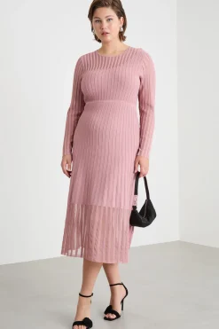 Abito in maglia a coste plissé - Rosa
