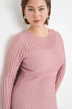 Abito in maglia a coste plissé - Rosa