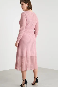 Abito in maglia a coste plissé - Rosa