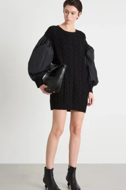 Abito in maglia con maniche a palloncino - Nero