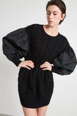 Abito in maglia con maniche a palloncino - Nero