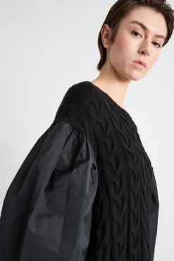 Abito in maglia con maniche a palloncino - Nero