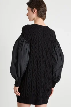 Abito in maglia con maniche a palloncino - Nero