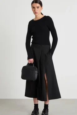 Abito in maglia e twill - Nero
