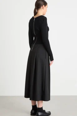 Abito in maglia e twill - Nero