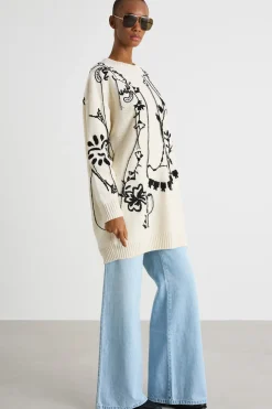 Abito in maglia ricamata - Bianco Nero