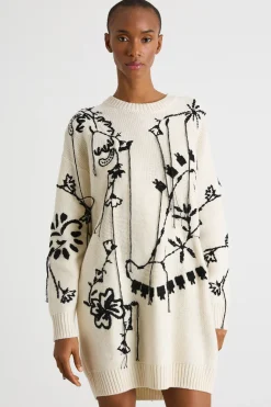 Abito in maglia ricamata - Bianco Nero