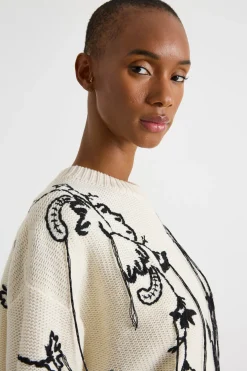 Abito in maglia ricamata - Bianco Nero
