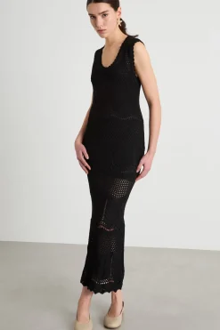 Abito in maglia traforata - Nero
