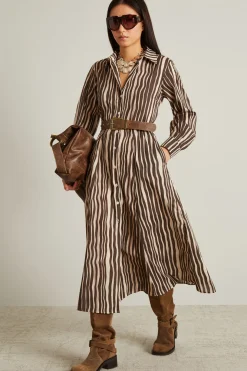 Abito in mussola a fantasia - Beige Marrone