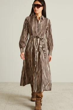 Abito in mussola a fantasia - Beige Marrone