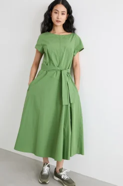 Abito in popeline con cintura - Verde