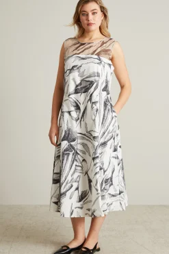 Abito in popeline e organza - Bianco Nero