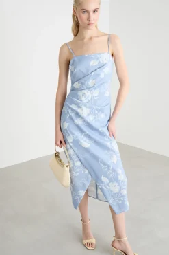 Abito in raso con spacco - Azzurro