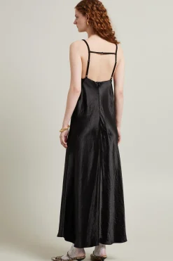 Abito in raso con spalline - Nero
