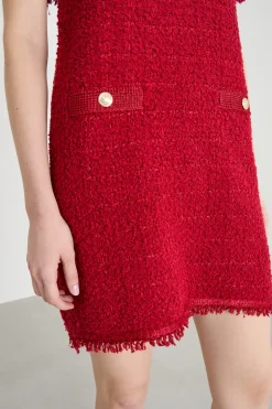 Abito in stuoia con bottoni decorativi - Rosso