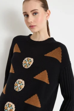 Abito intarsiato in maglia - Nero