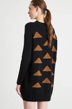Abito intarsiato in maglia - Nero