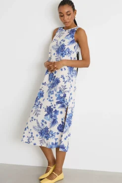 Abito in tela con spacchi - Blu Bianco