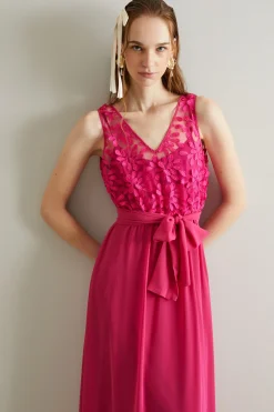 Abito in tulle e georgette - Rosa