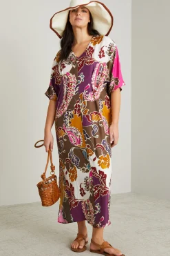 Abito in twill di seta - Marrone Viola Rosa