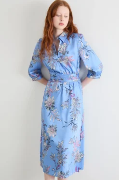 Abito in twill stampato - Azzurro
