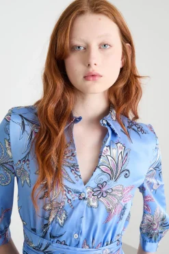 Abito in twill stampato - Azzurro