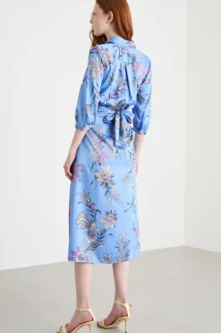 Abito in twill stampato - Azzurro