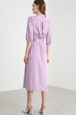 Abito in twill stampato - Viola Bianco