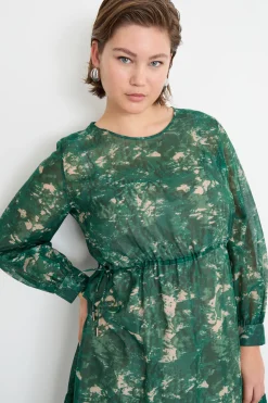 Abito in voile con coulisse - Verde
