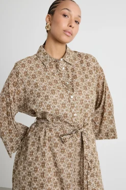 Abito in voile con stampa - Beige