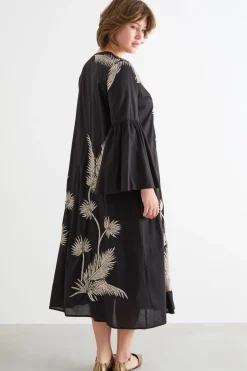 Abito in voile di cotone ricamato - Nero