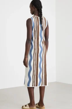 Abito longuette in filato fantasia - Blu Marrone