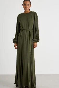 Abito lungo con cristalli ricamati - Verde